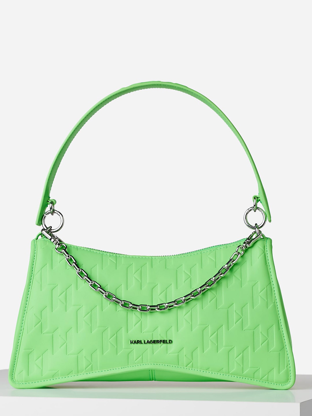 

Karl Lagerfeld Textured Leather Half Moon Shoulder Bag, Green