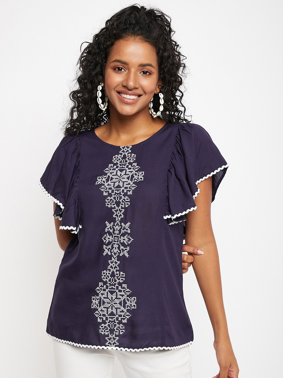 

Ruhaans Floral Print Top, Navy blue