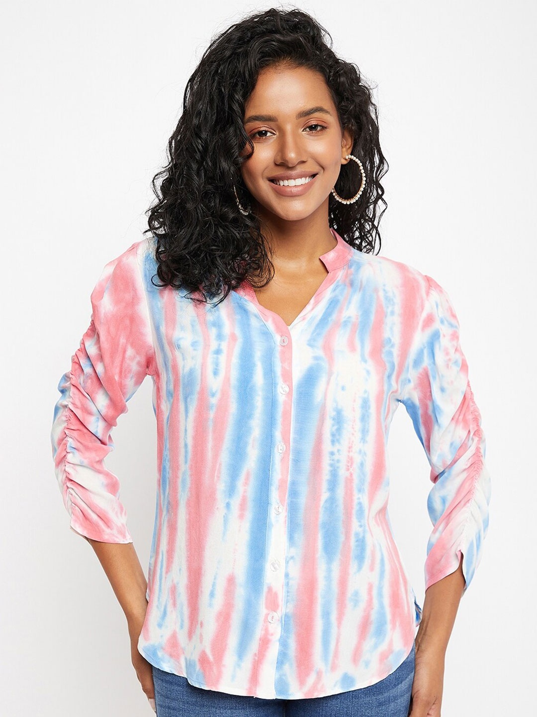 

Ruhaans Classic Fit Tie & Dyed Casual Shirt, Pink