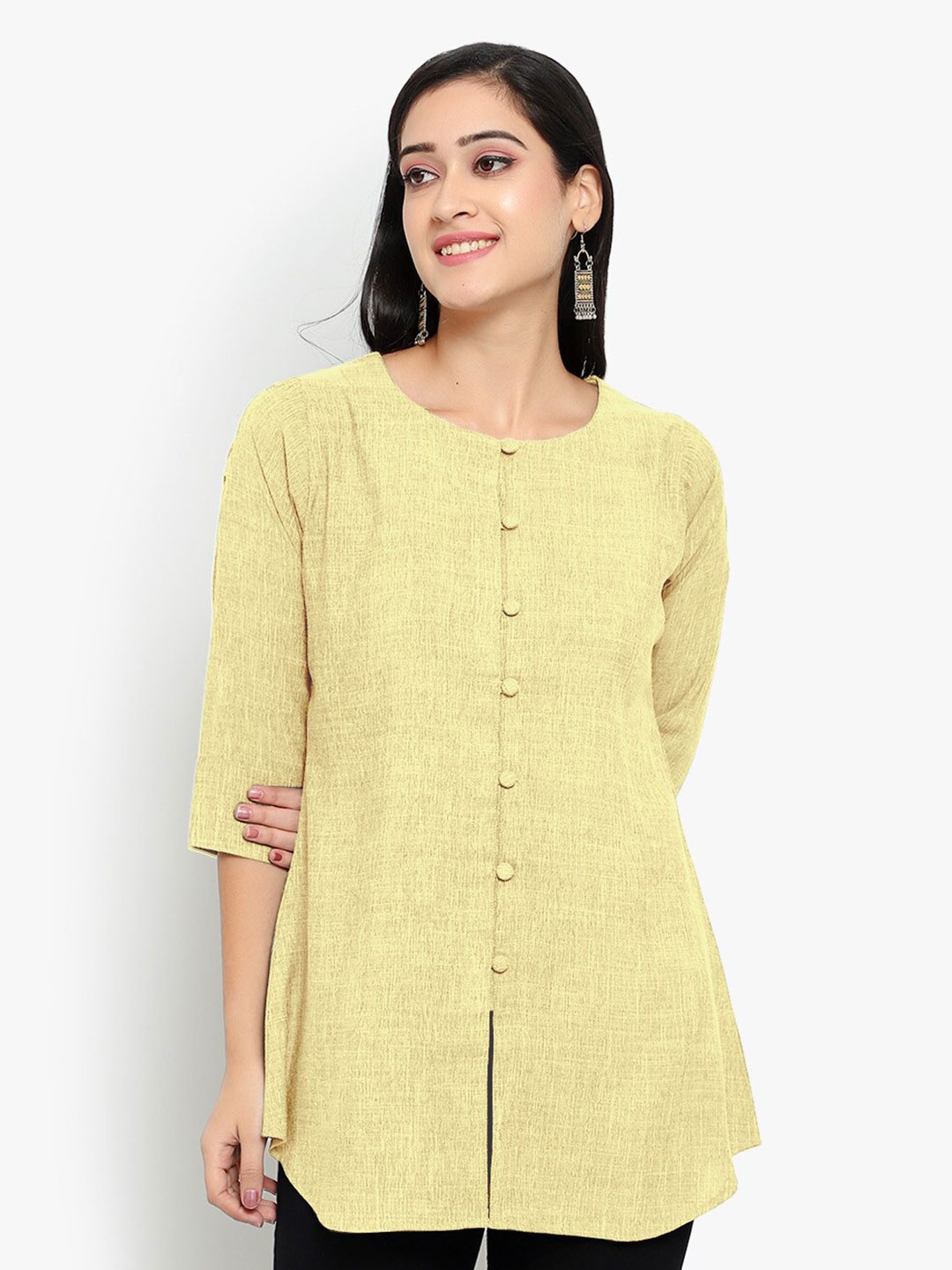 

Indietoga Women Solid Casual Cotton Linen Tunic, Yellow