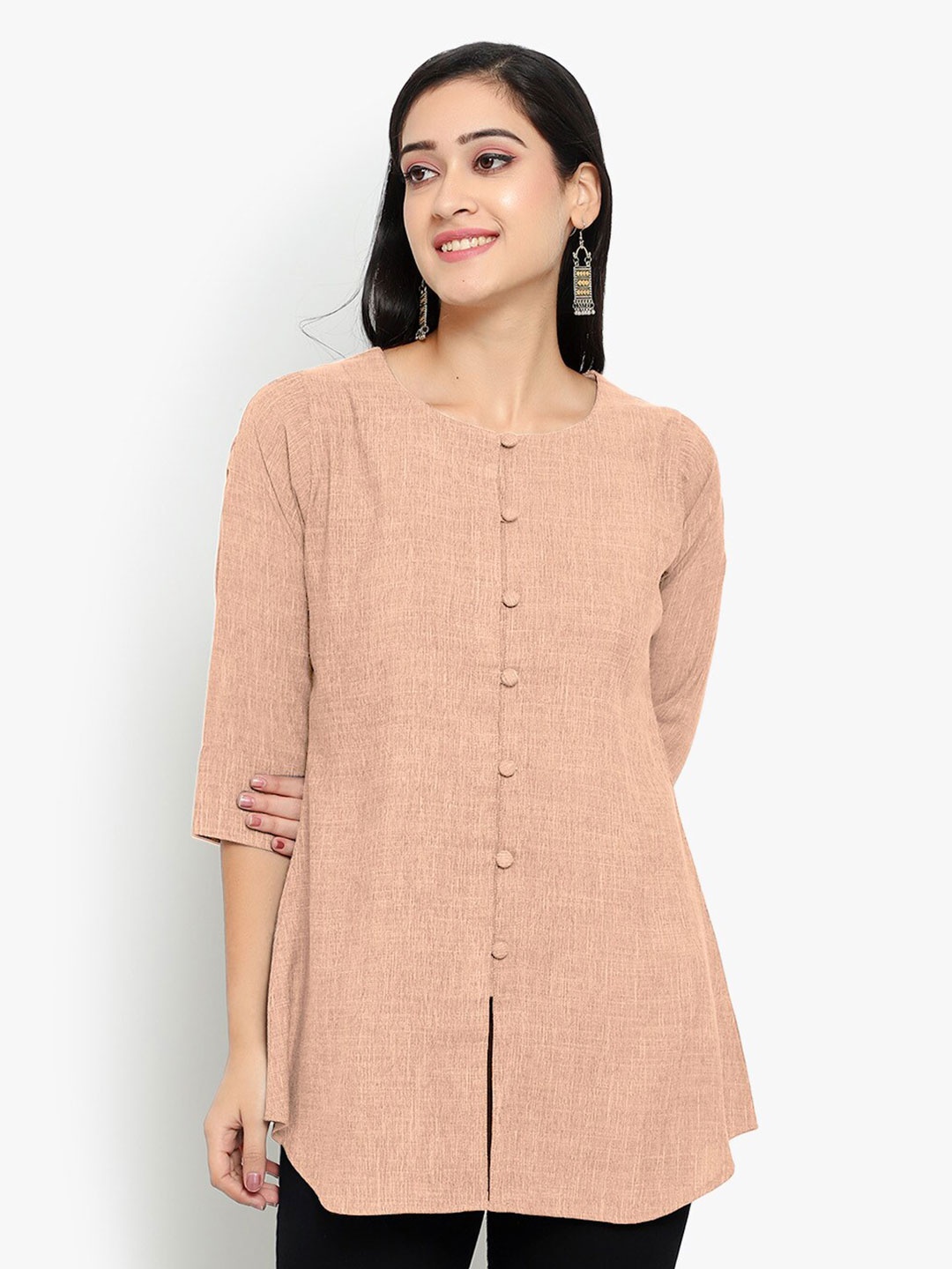 

Indietoga Cotton Linen Front Slit Tunic, Peach