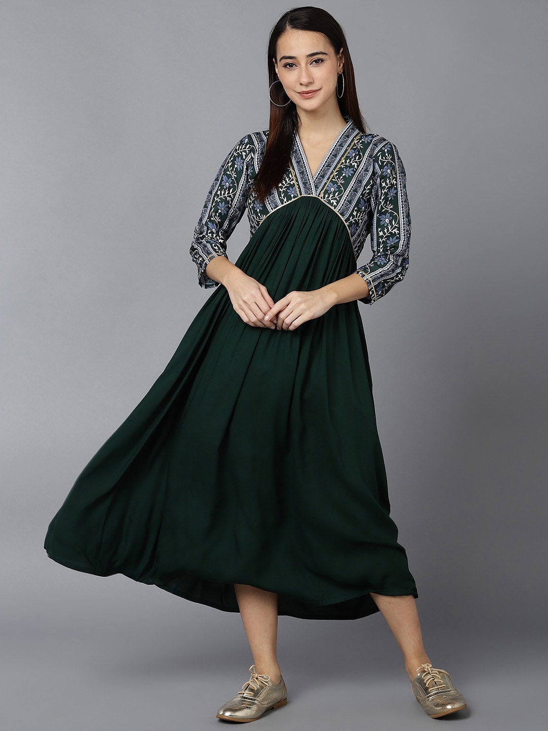 

AHIKA V-Neck Empire Midi Dress, Green