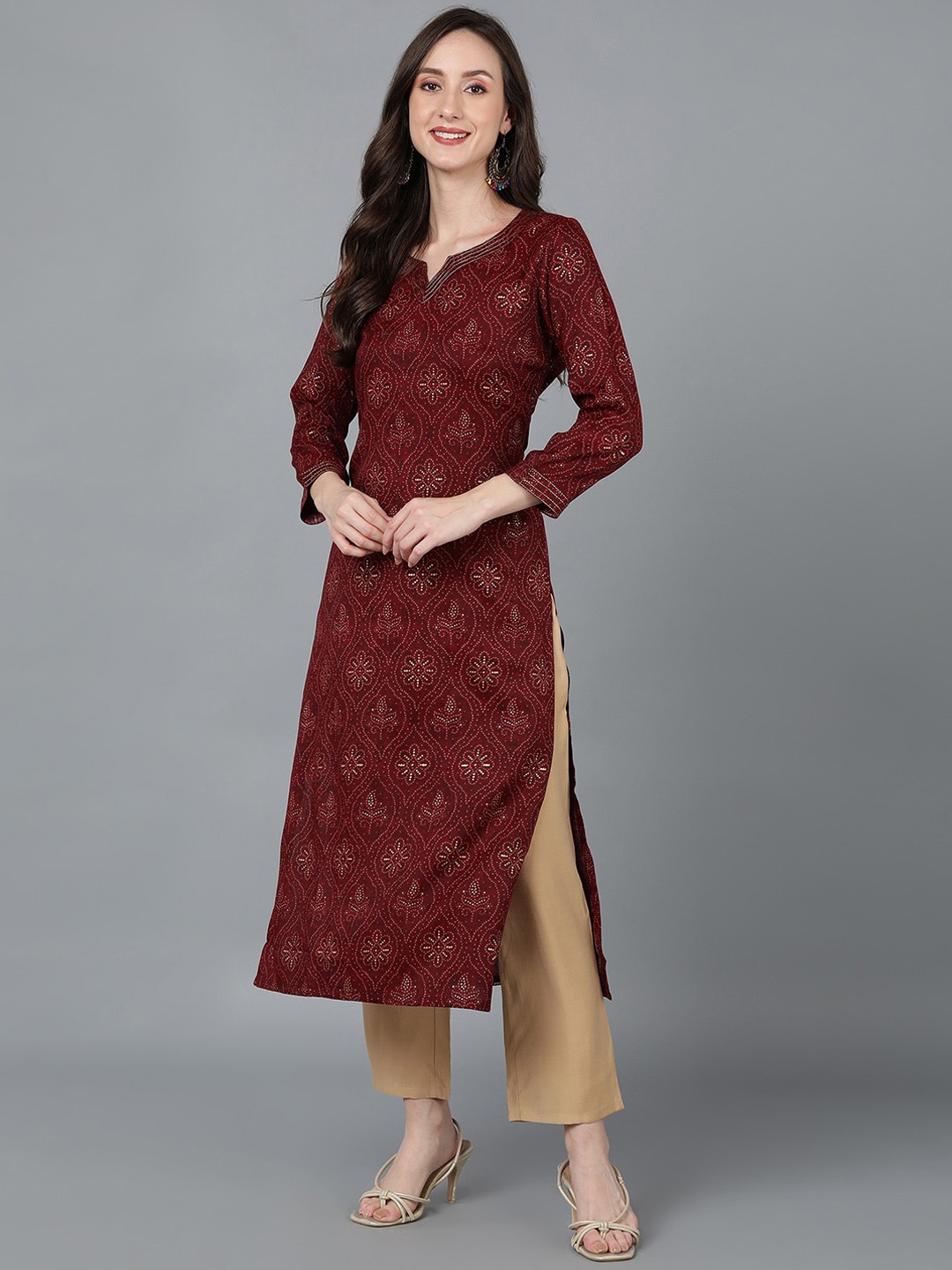 

AHIKA Maroon & Beige Ethnic Motifs Printed Kurta
