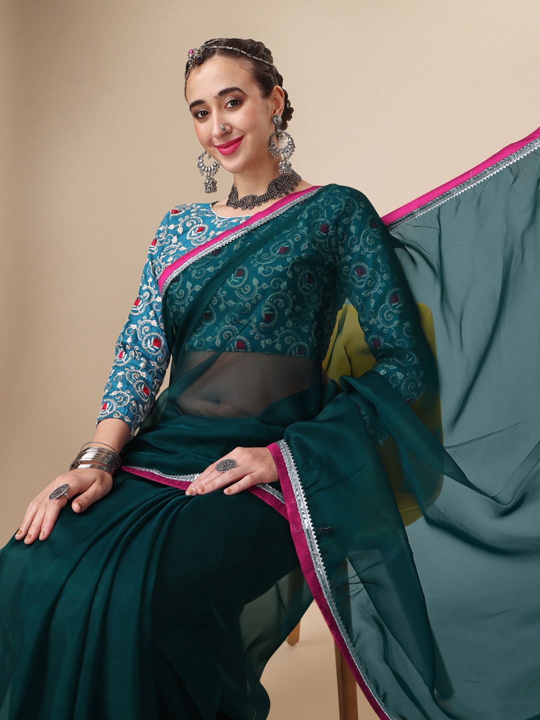 

Sangria Gotta Patti Organza Saree, Teal