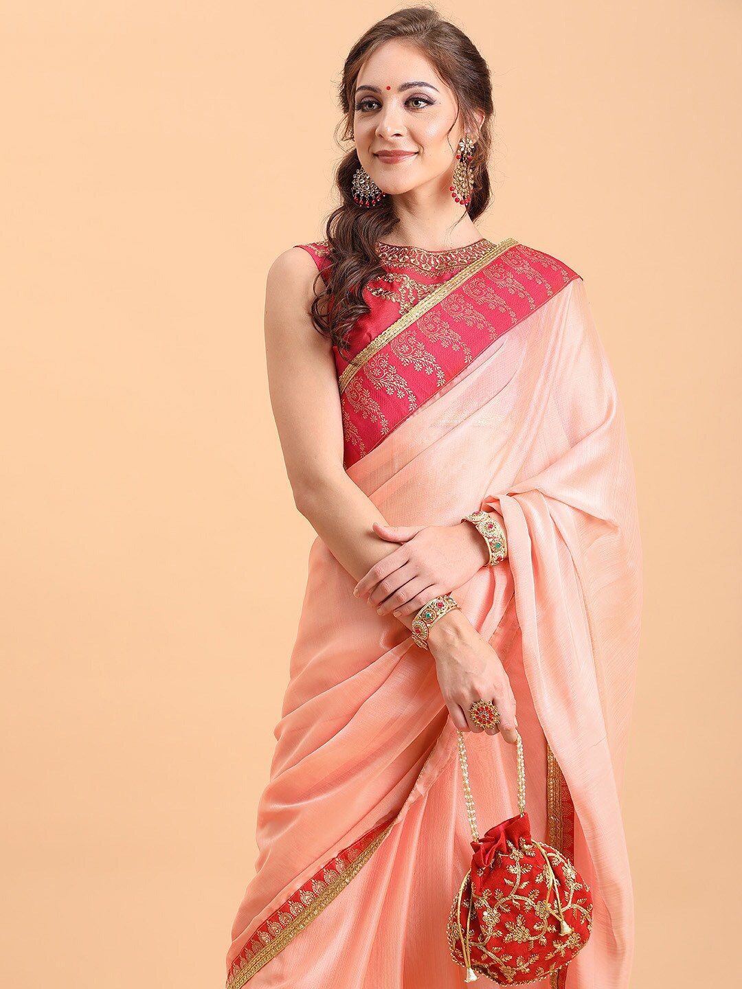

Sangria Nude Woven Design Border Saree