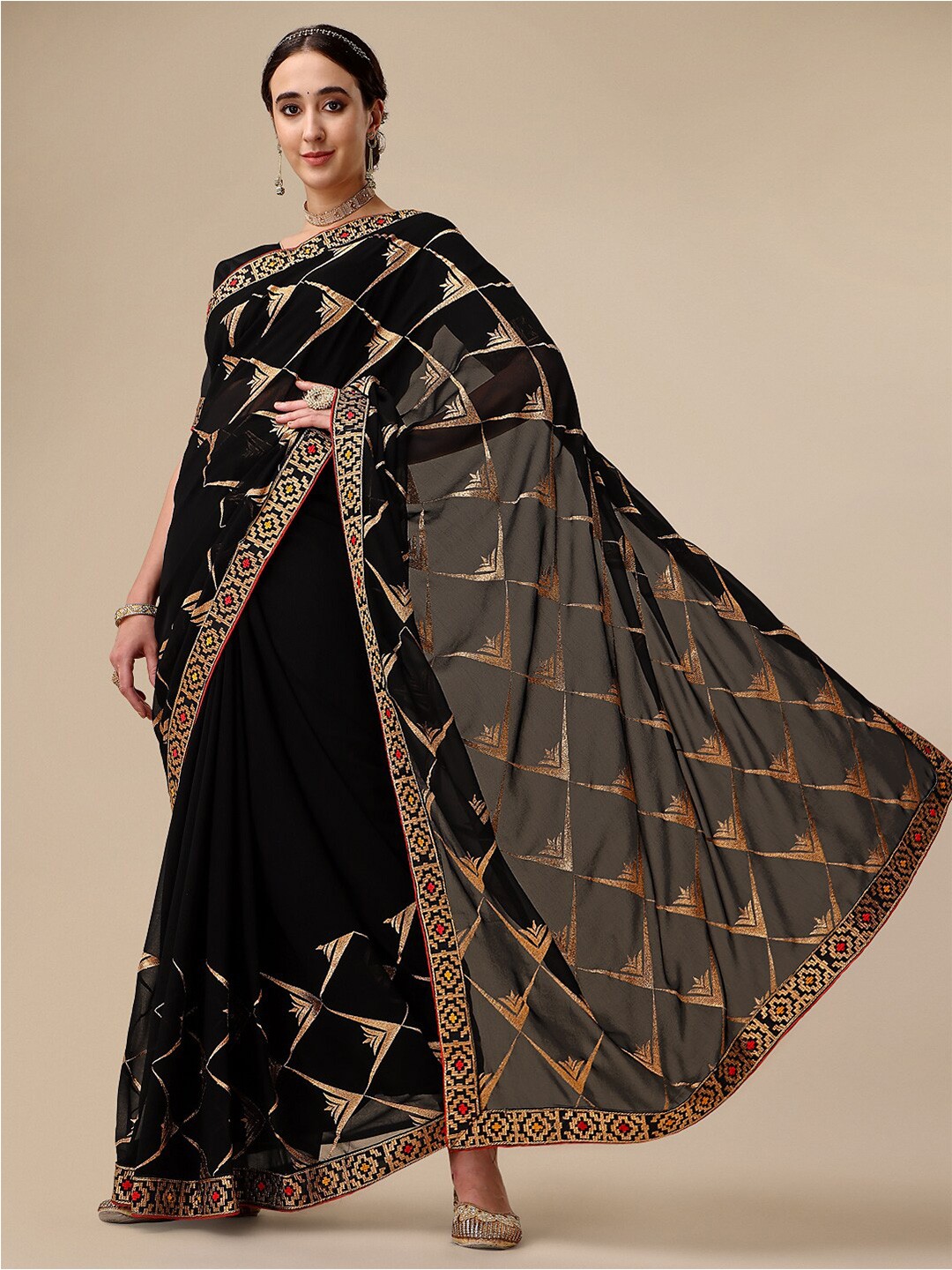 

Sangria Black Embroidered Pure Georgette Saree