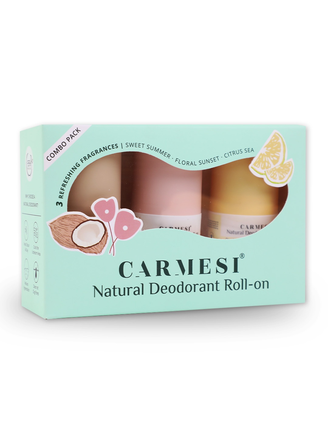 

CARMESI Women Set Of 3 Natural UnderArms Roll-On Deodorant - 50ml Each, White