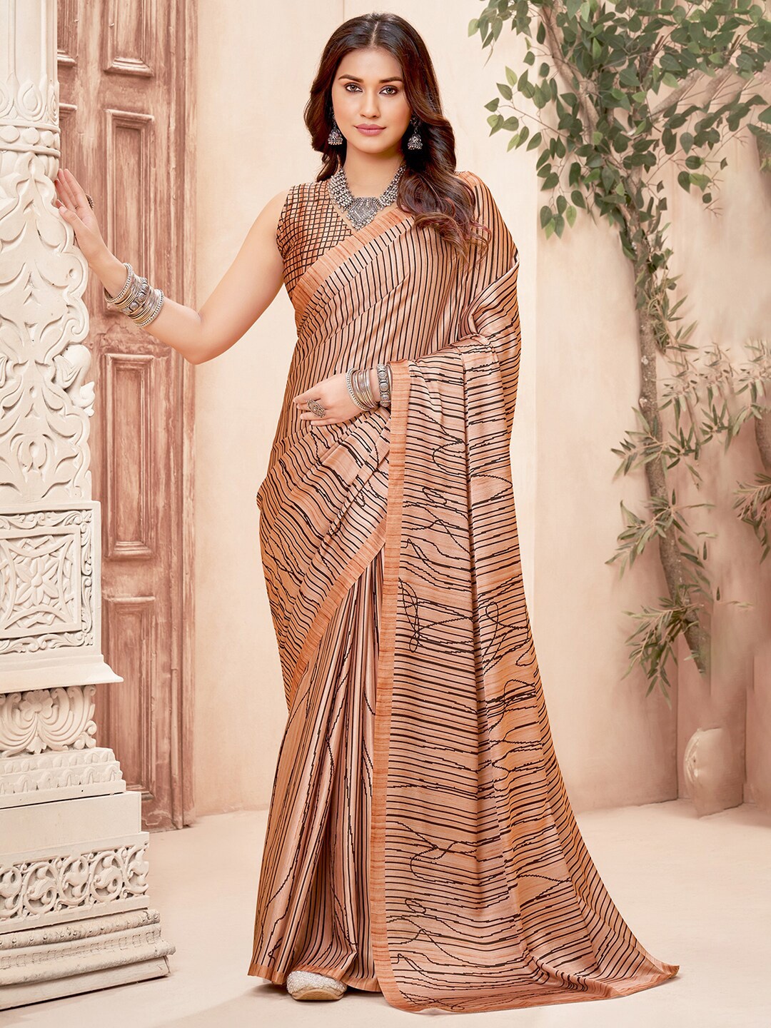 

Anouk Beige & Black Abstract Printed Pure Crepe Saree
