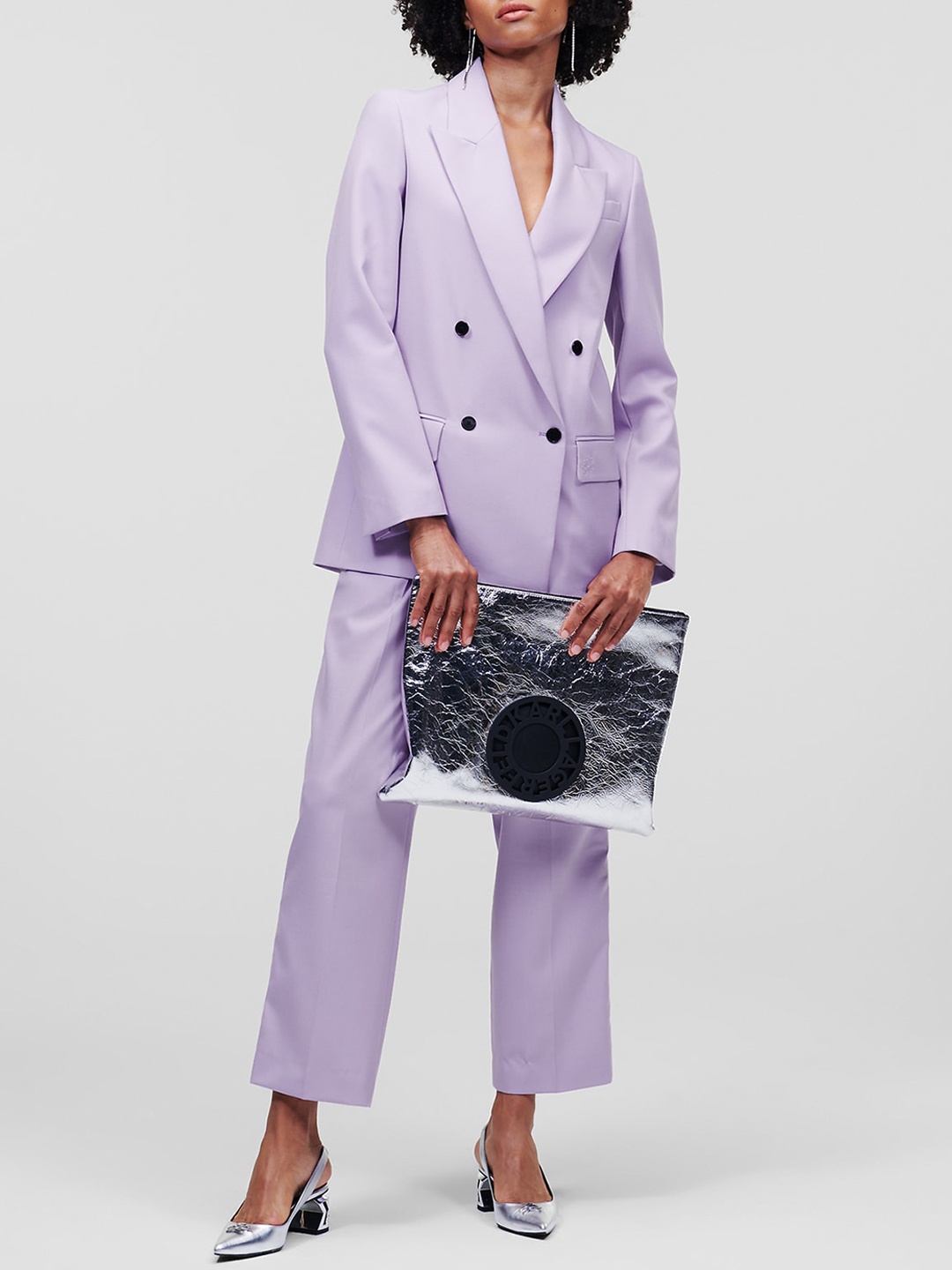 

Karl Lagerfeld Women Notched Lapel Collar Tailored Fit Blazer, Purple