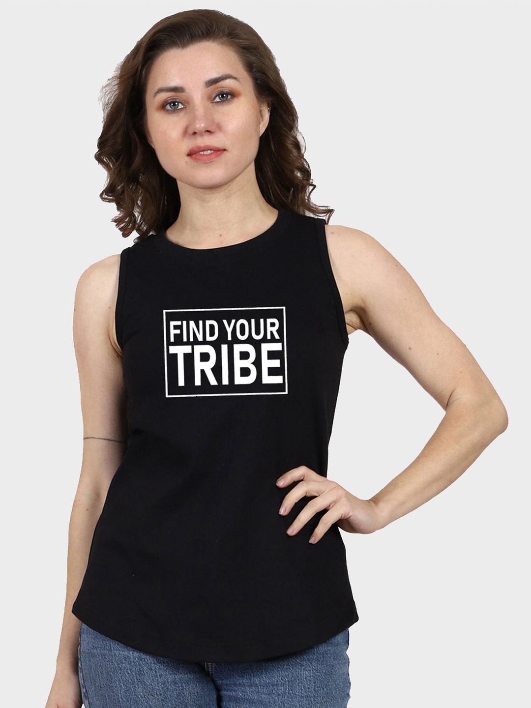 T-SHIRT TRUCK Typography Printed Sleeveless Cotton T-shirt, Black