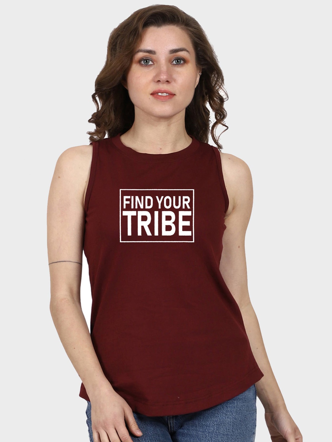 

T-SHIRT TRUCK Typography Printed Sleeveless Cotton T-shirt, Maroon
