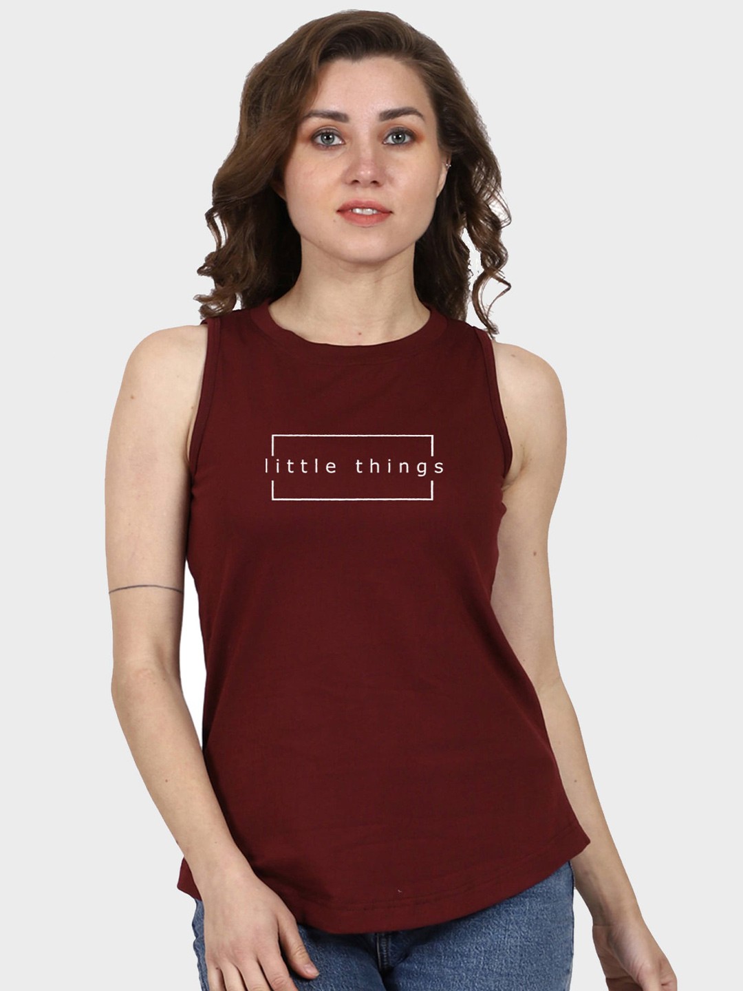 

T-SHIRT TRUCK Typography Printed Sleeveless Cotton T-shirt, Maroon