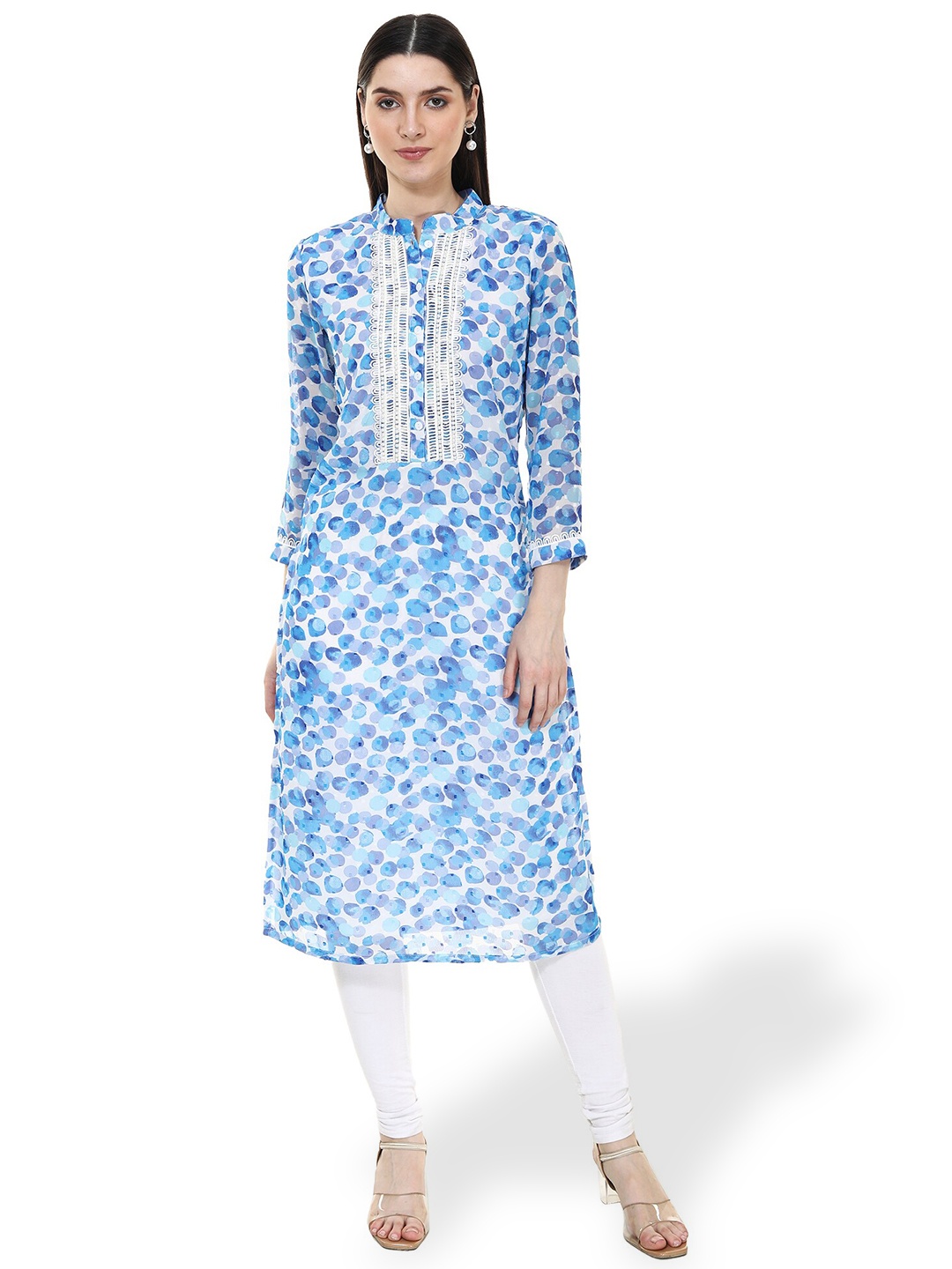 

TSM Abstract Printed Georgette Straight Kurta, White