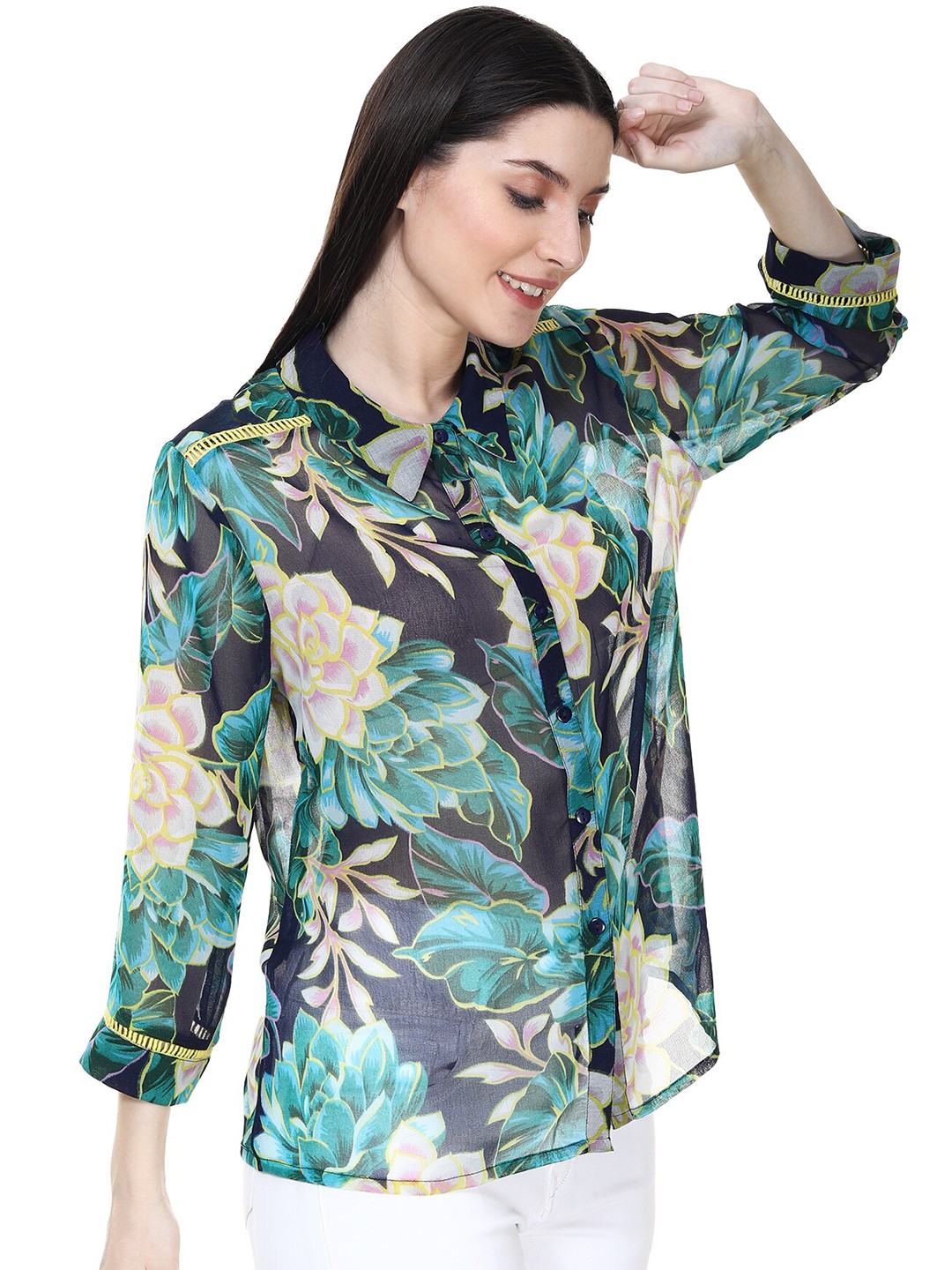 

TSM Relaxed Fit Floral Printed Casual Shirt, Green
