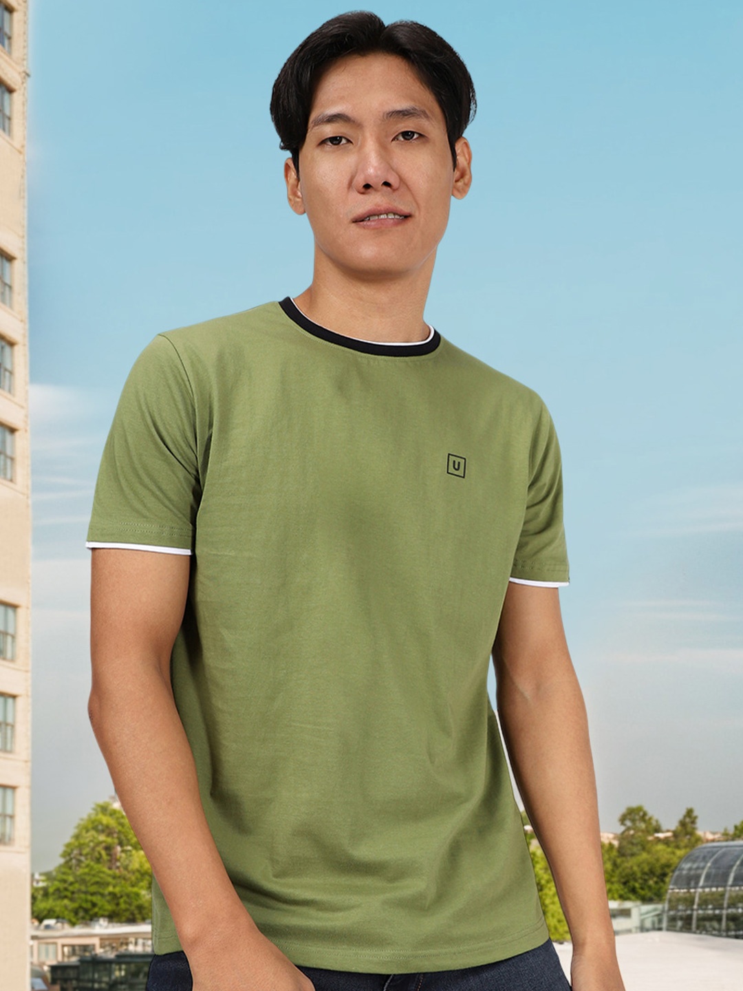 

Urbano Fashion Round Neck Bio Finish Slim Fit Pure Cotton T-shirt, Green