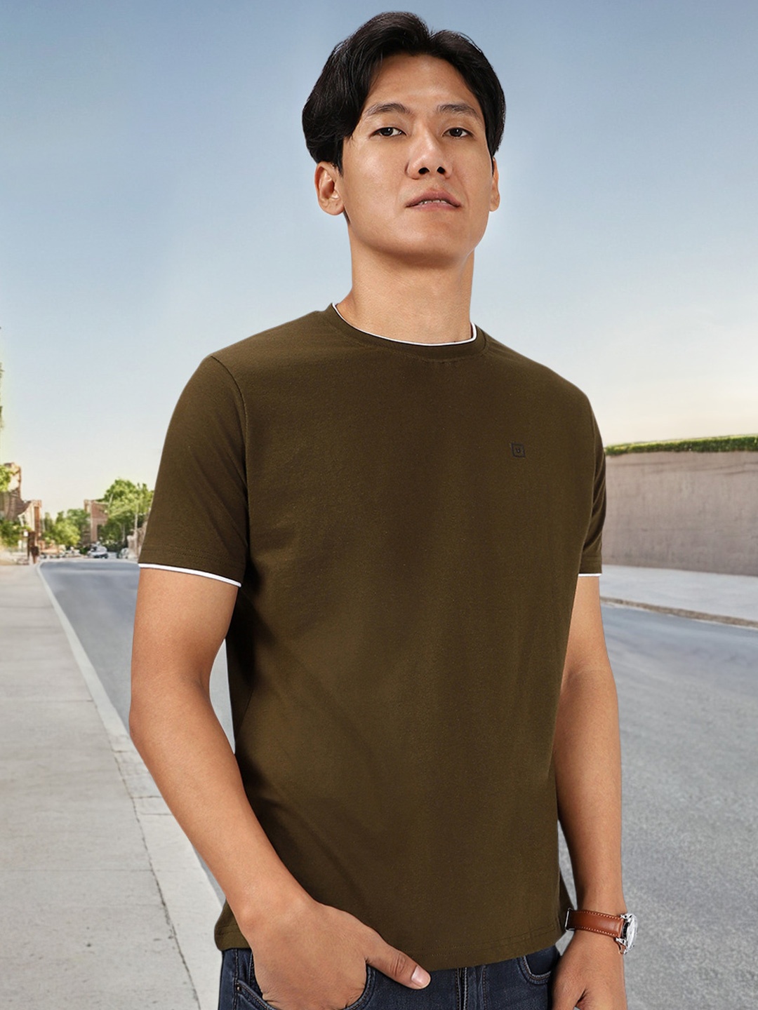 

Urbano Fashion Round Neck Bio Finish Slim Fit Pure Cotton T-shirt, Green