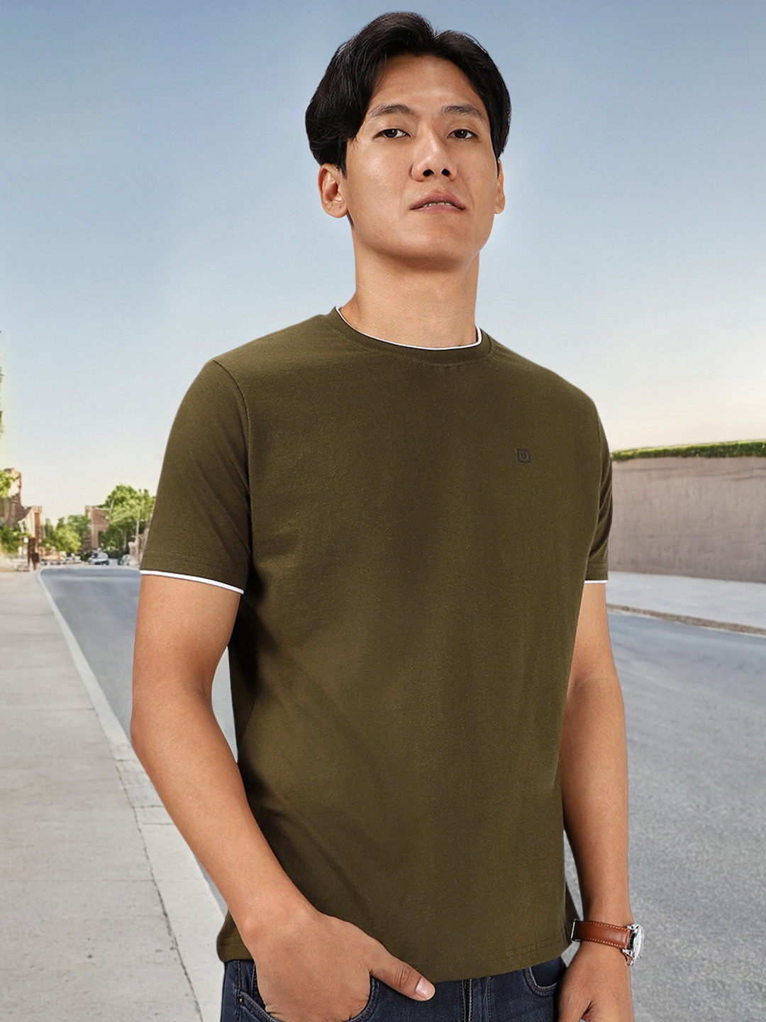 

Urbano Fashion Round Neck Bio Finish Slim Fit Pure Cotton T-shirt, Green