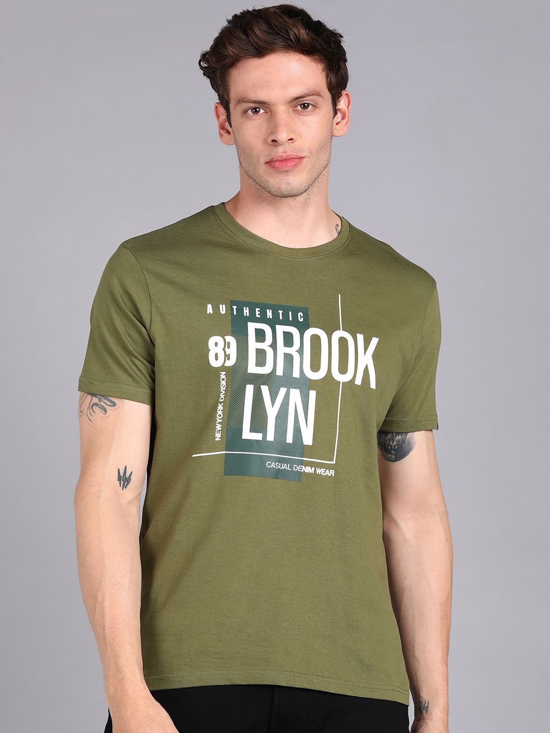 Urbano Fashion Typography Printed Slim Fit Pure Cotton T-shirt, Green
