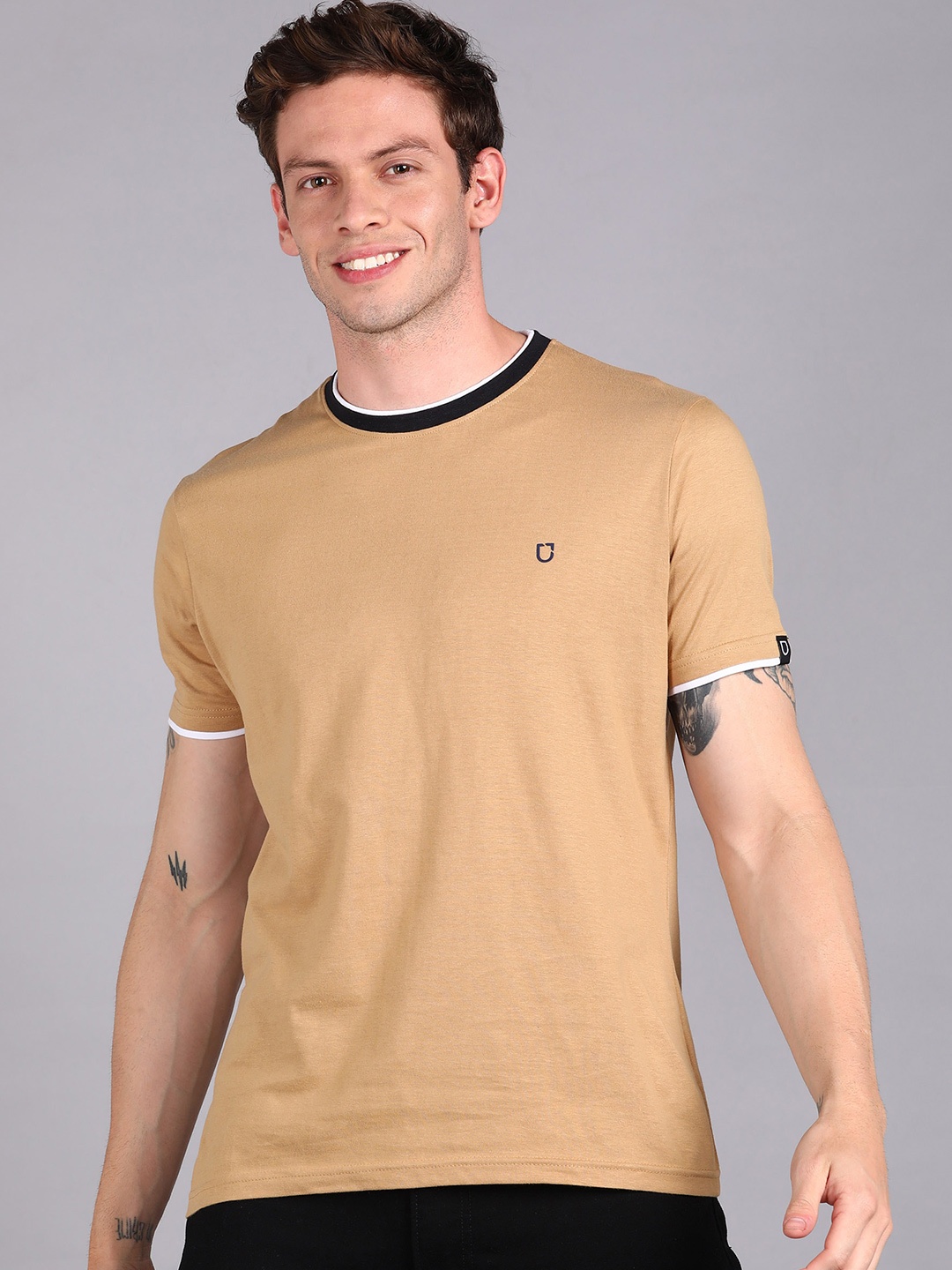 

Urbano Fashion Round Neck Bio Finish Slim Fit Pure Cotton T-shirt, Brown