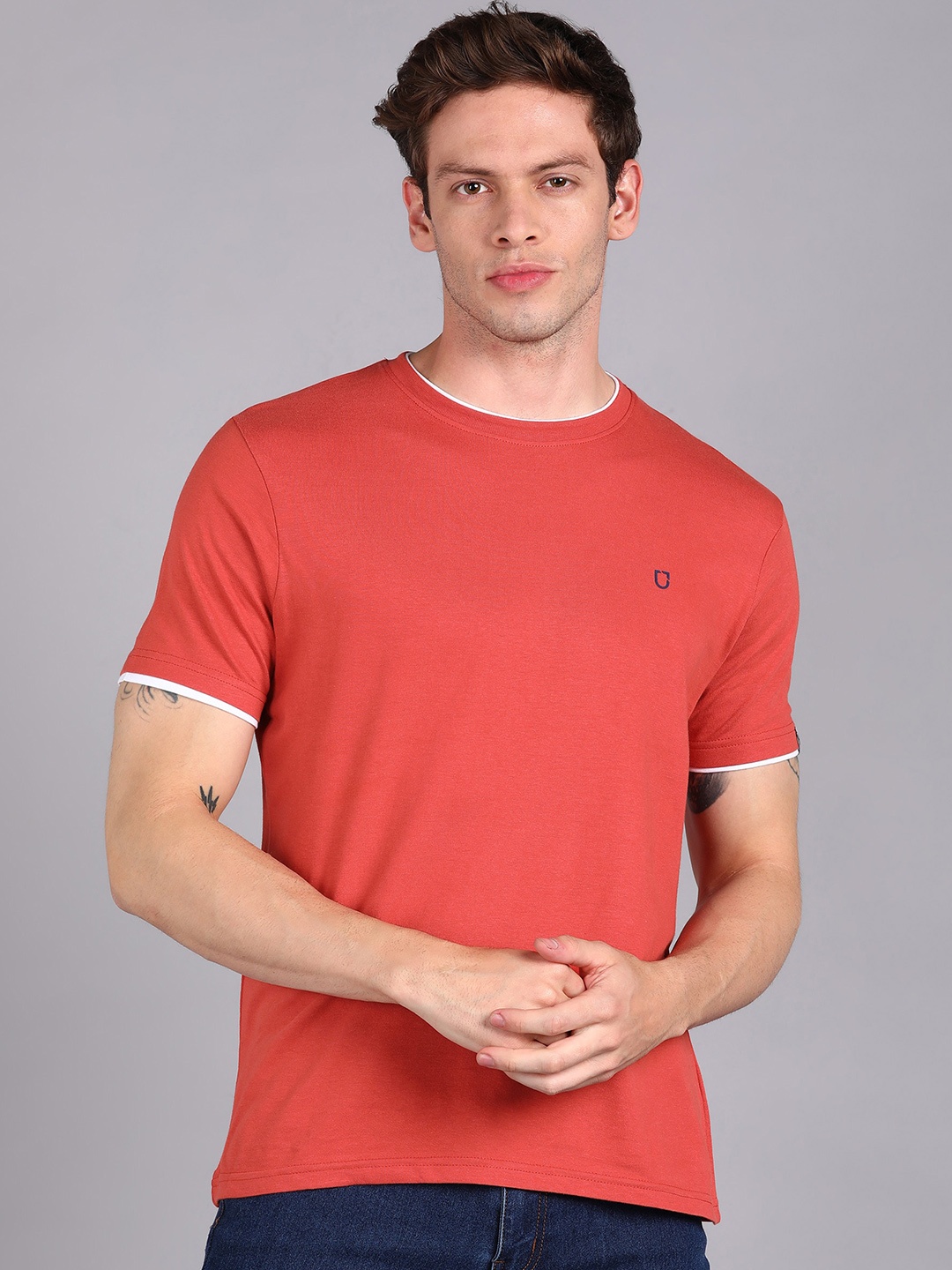 

Urbano Fashion Round Neck Slim Fit Pure Cotton T-shirt, Orange