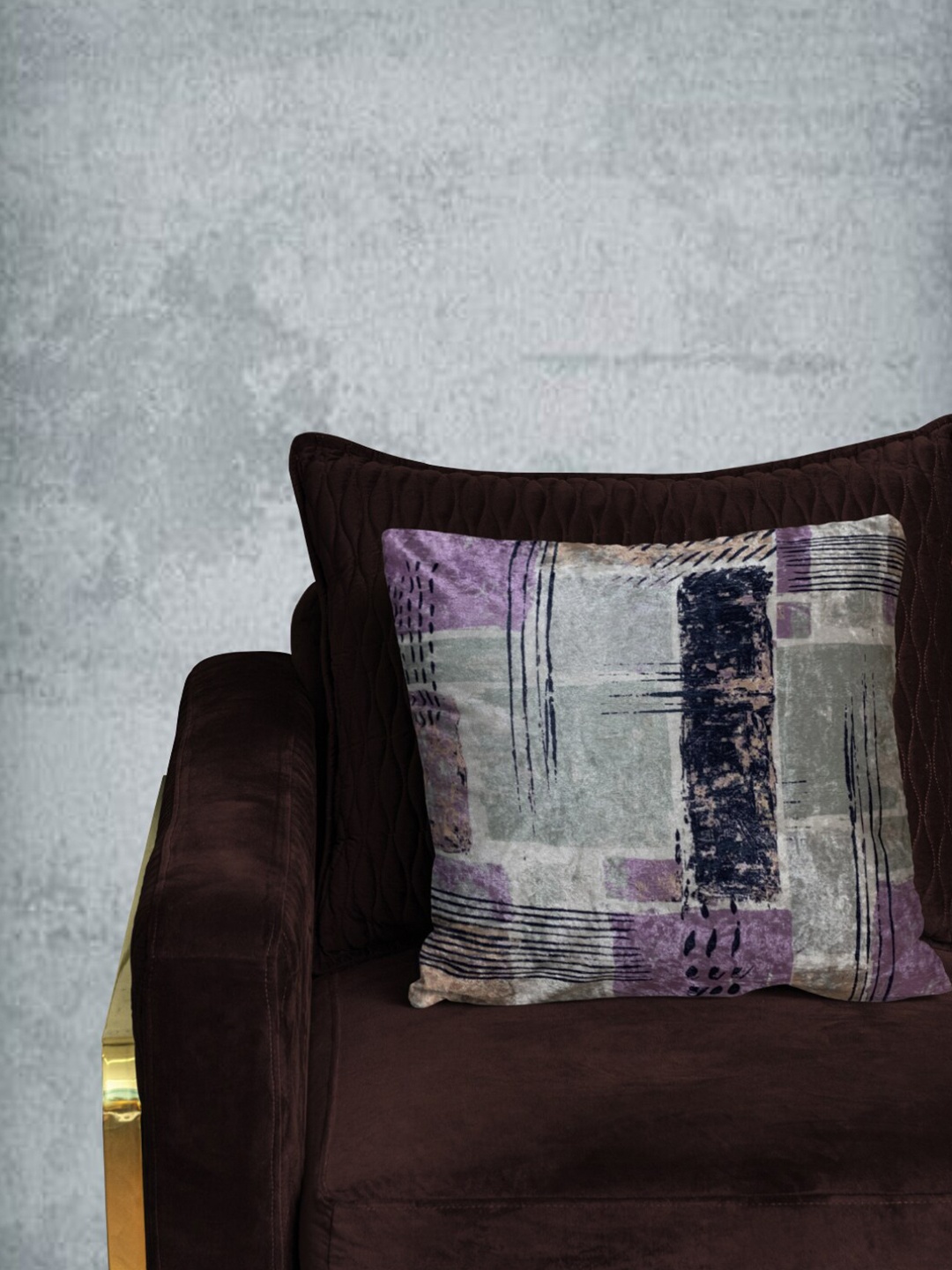 

Tasseled Home Purple & Grey Abstract Velvet Square Cushion Cover