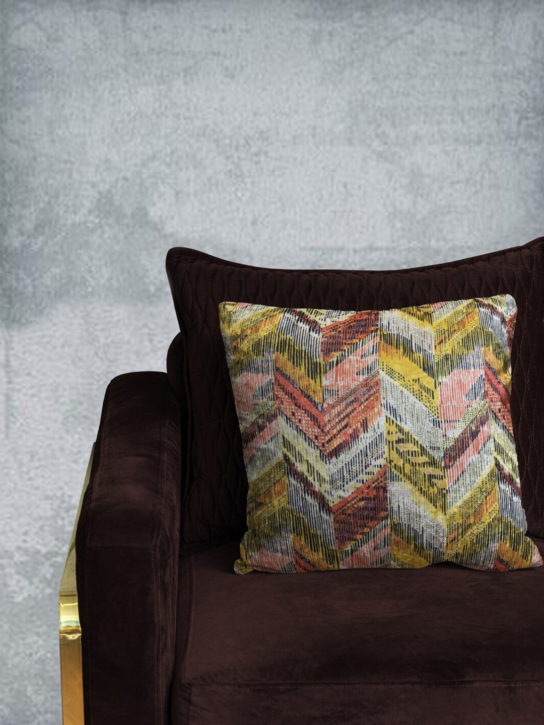 

Tasseled Home Yellow & Pink Abstract Velvet Square Cushion Cover