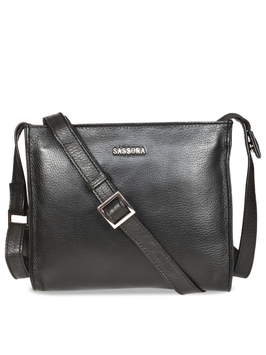 

Sassora Leather Structured Sling Bag, Black