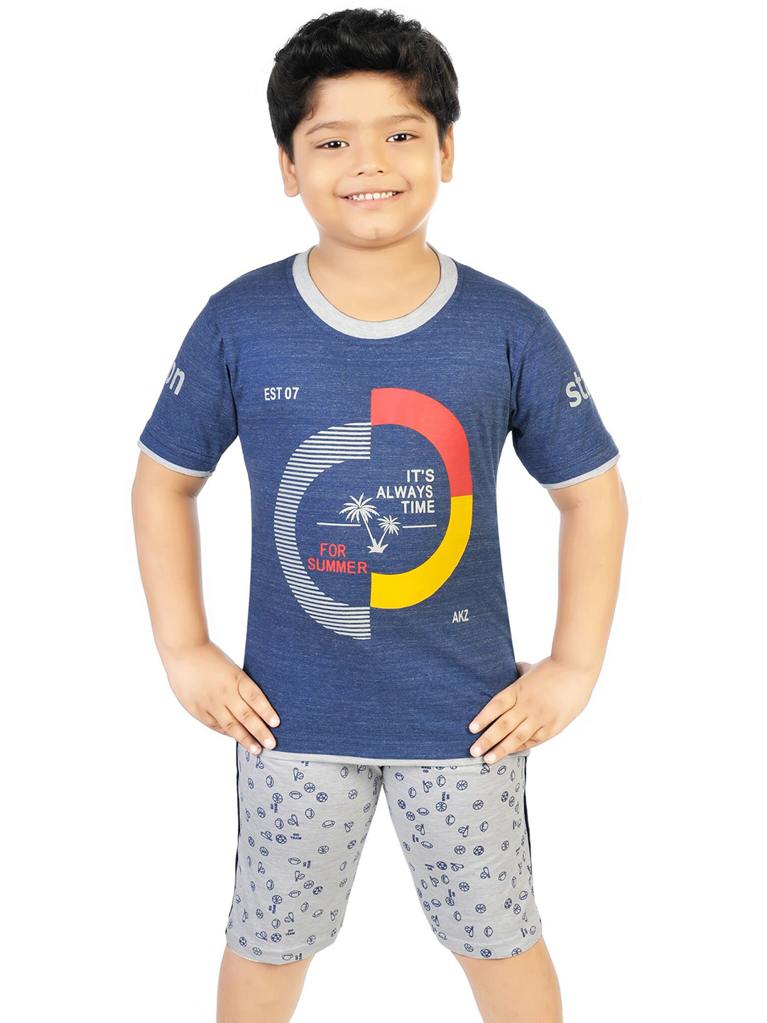 

CELEBRITY CLUB Boys Printed T-shirt With Shorts, Blue