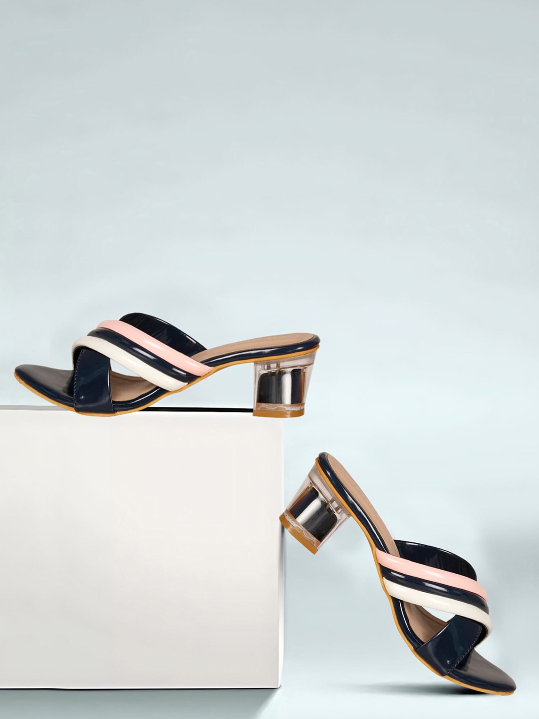 

Denill Striped Block Heels, Navy blue