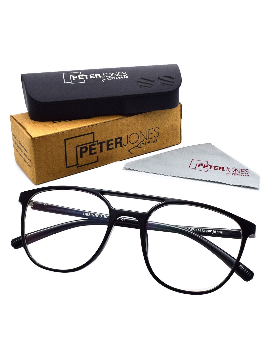 

Peter Jones Eyewear Full Rim Square Frame 1813B_F, Black