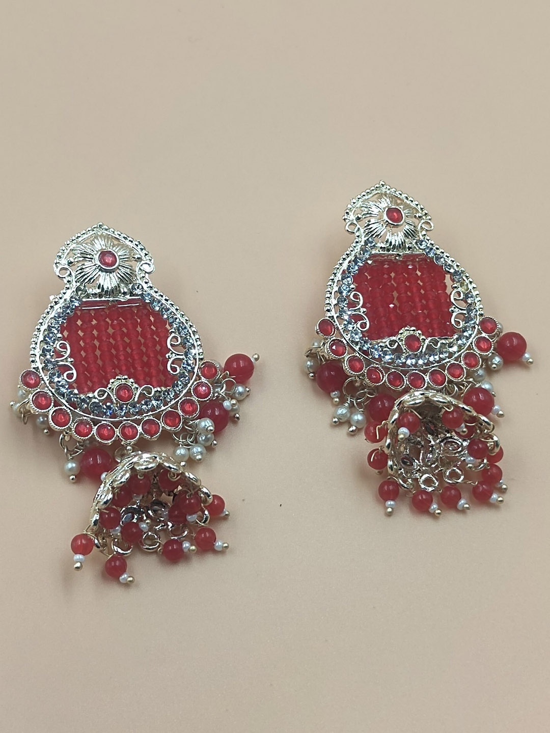 

Rhymee Gold-Plated Contemporary Kundan Studded And Beaded Jhumkas