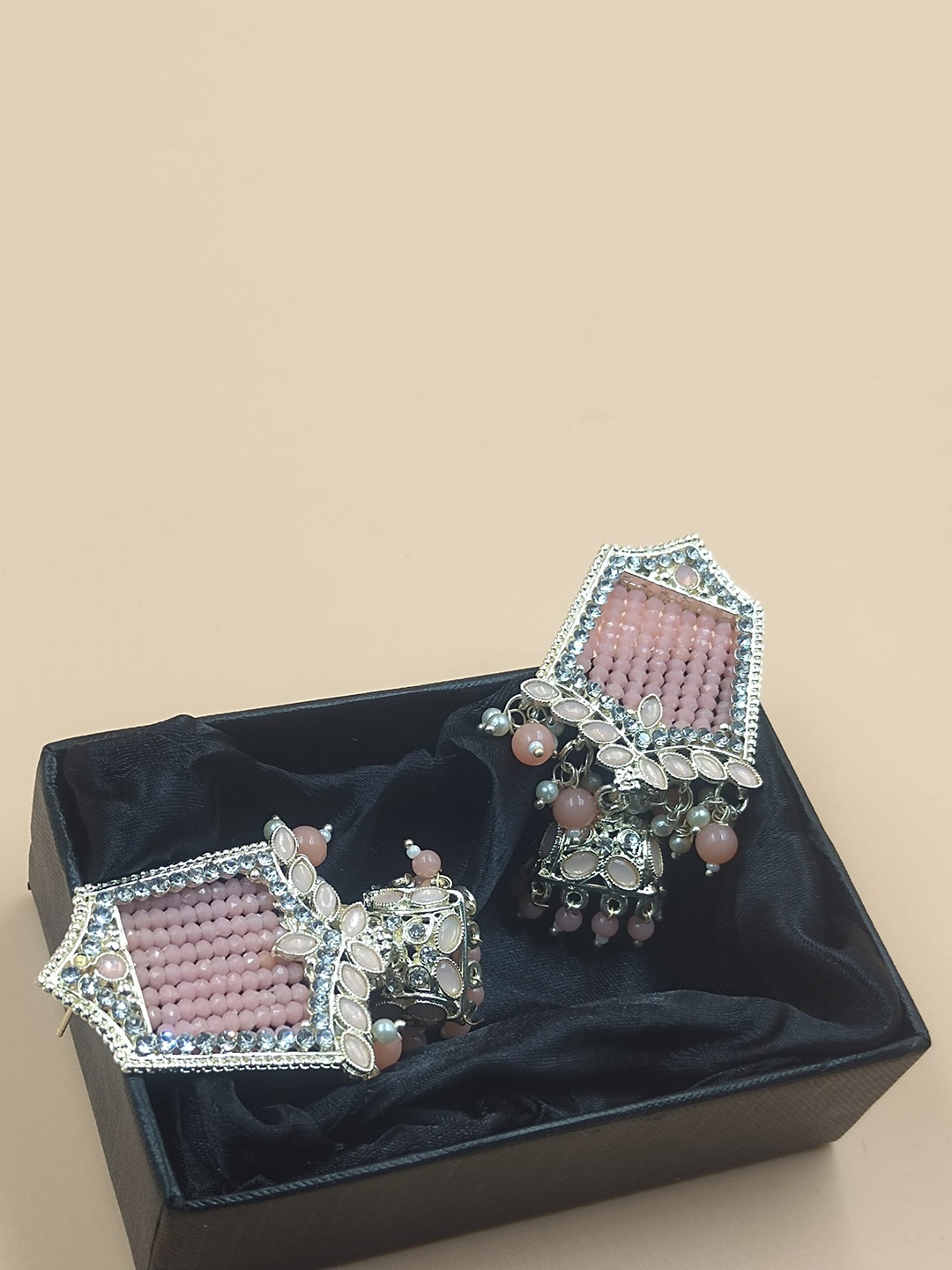 

Rhymee Gold-Plated Contemporary Kundan Studded And Beaded Jhumkas