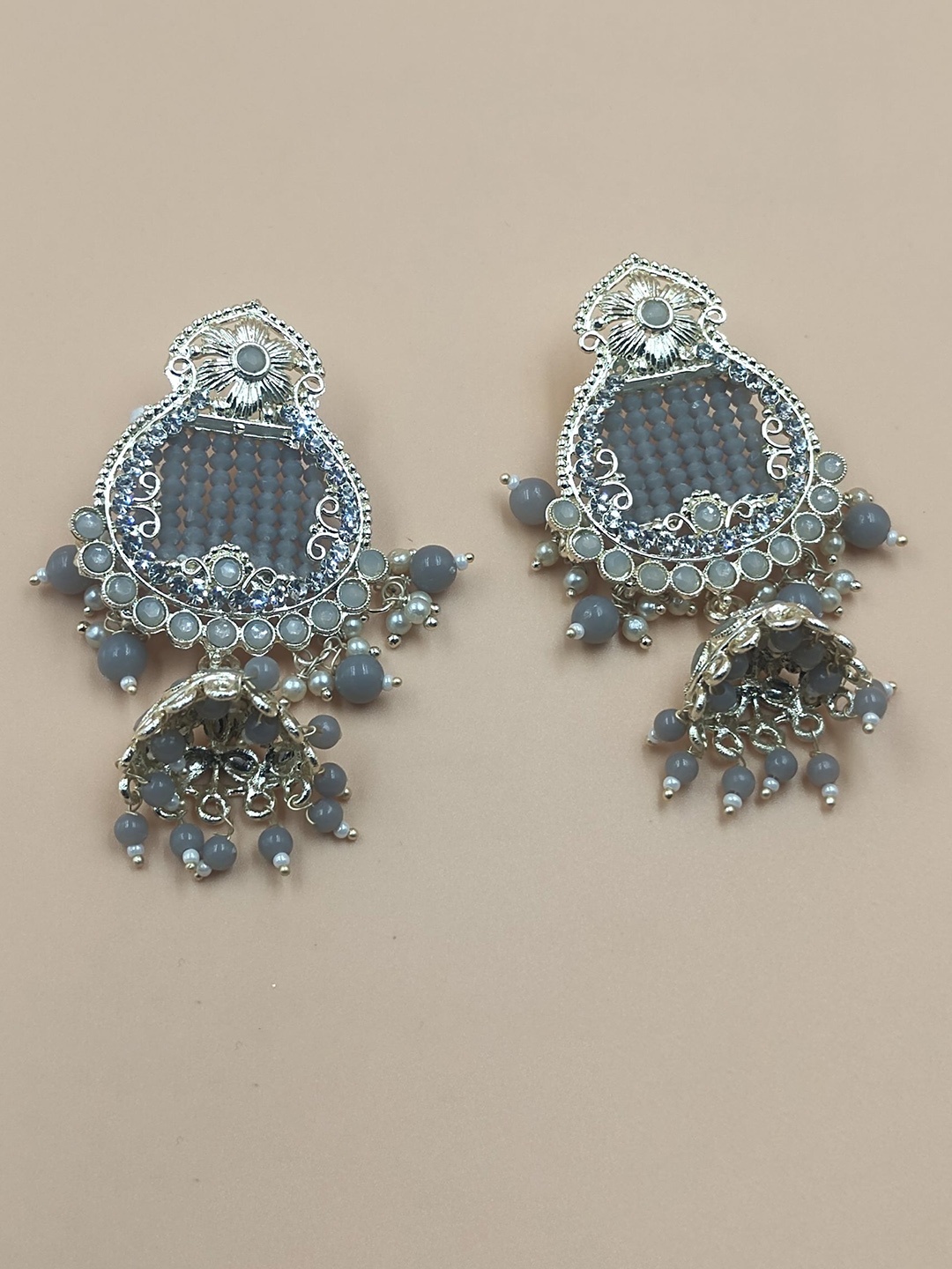 

Rhymee Gold-Plated Contemporary Kundan Studded And Beaded Jhumkas