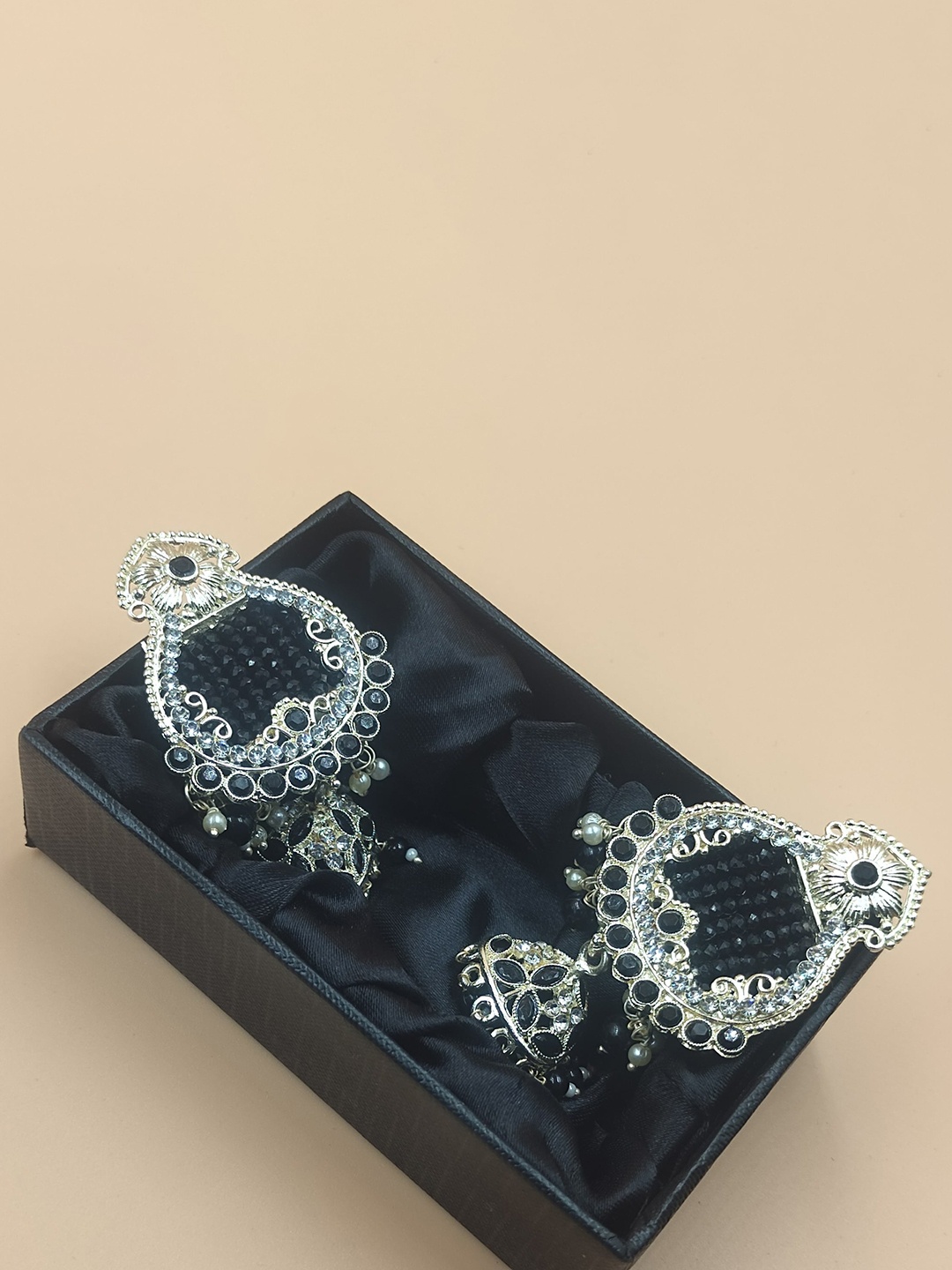 

Rhymee Gold-Plated Contemporary Kundan Studded And Beaded Jhumkas