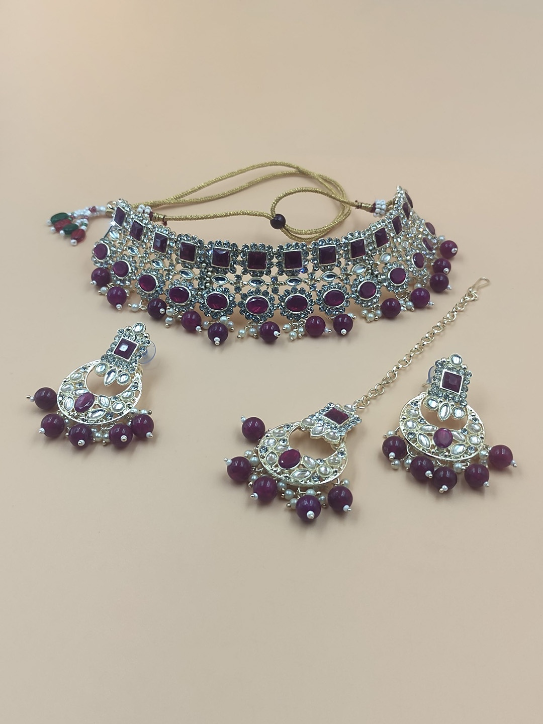 

Rhymee Gold-Plated Stone-Studded Beaded Jewellery Set