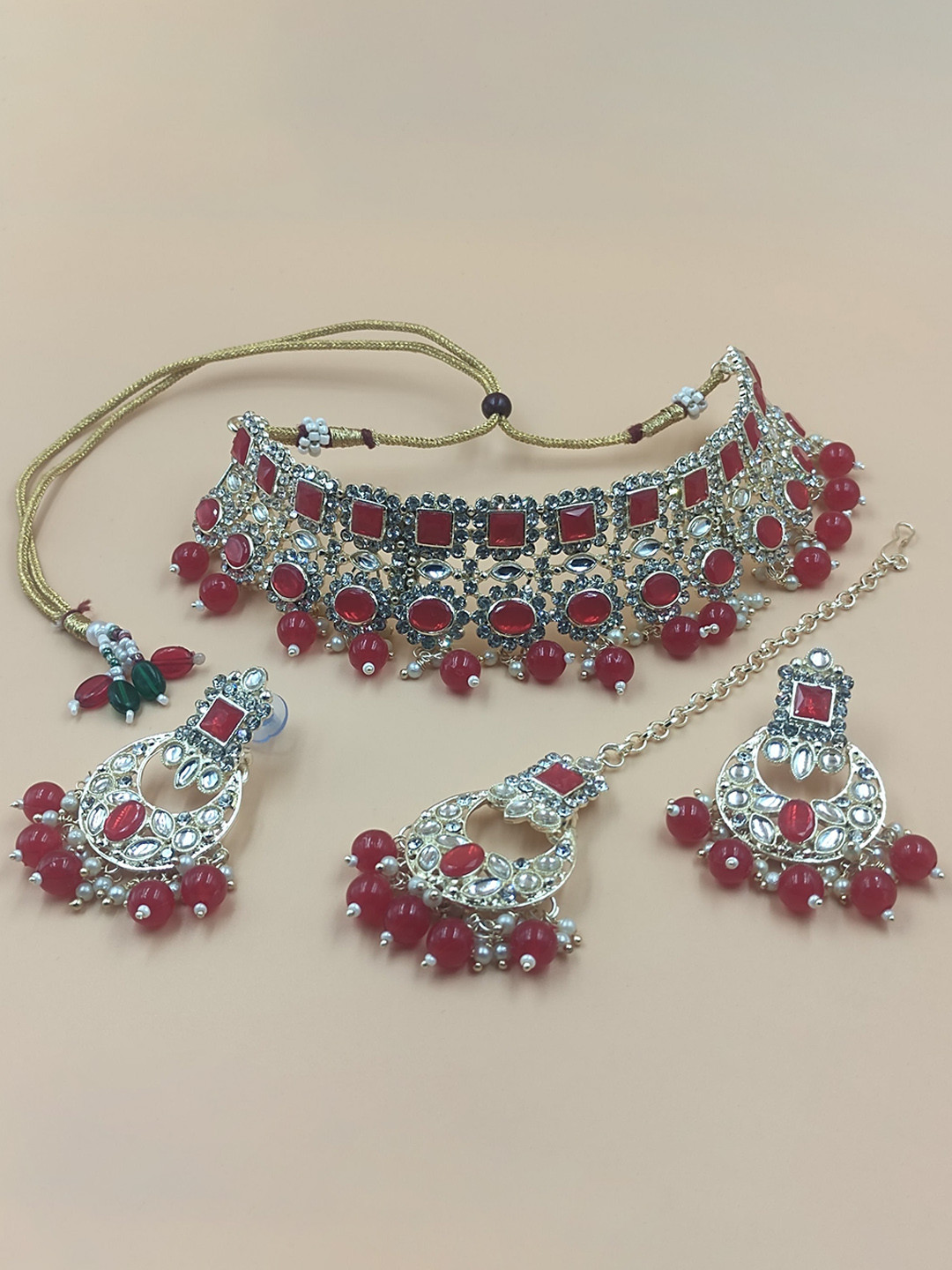 

Rhymee Gold-Plated Stone-Studded Beaded Jewellery Set