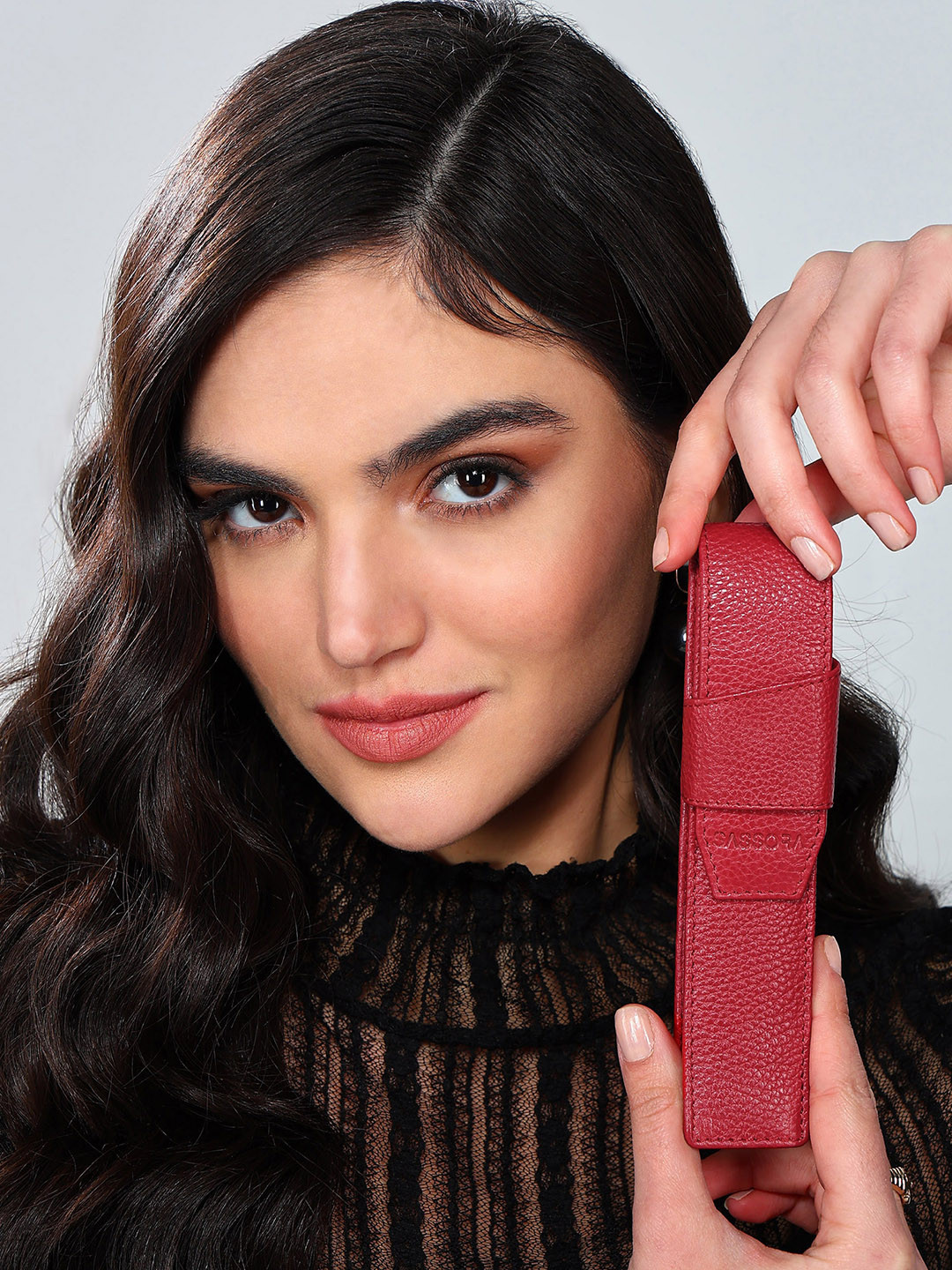 

Sassora Textured Genuine Leather Pencase, Red
