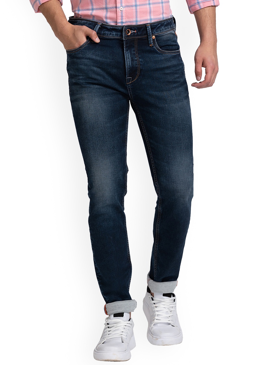 

Killer Men Clean Look Light Fade Whiskers and Chevrons Cotton Slim Fit Jeans, Blue