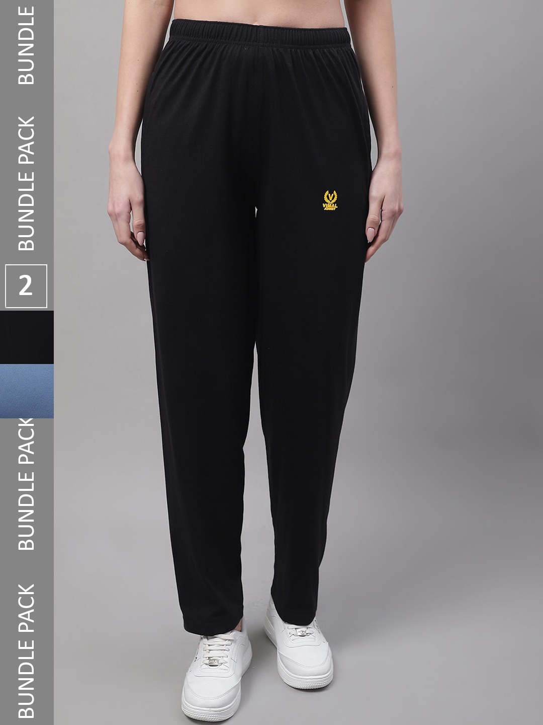 

MACK JONNEY Women Pack Of 2 Mid Rise Regular Fit Cotton Track Pants, Black