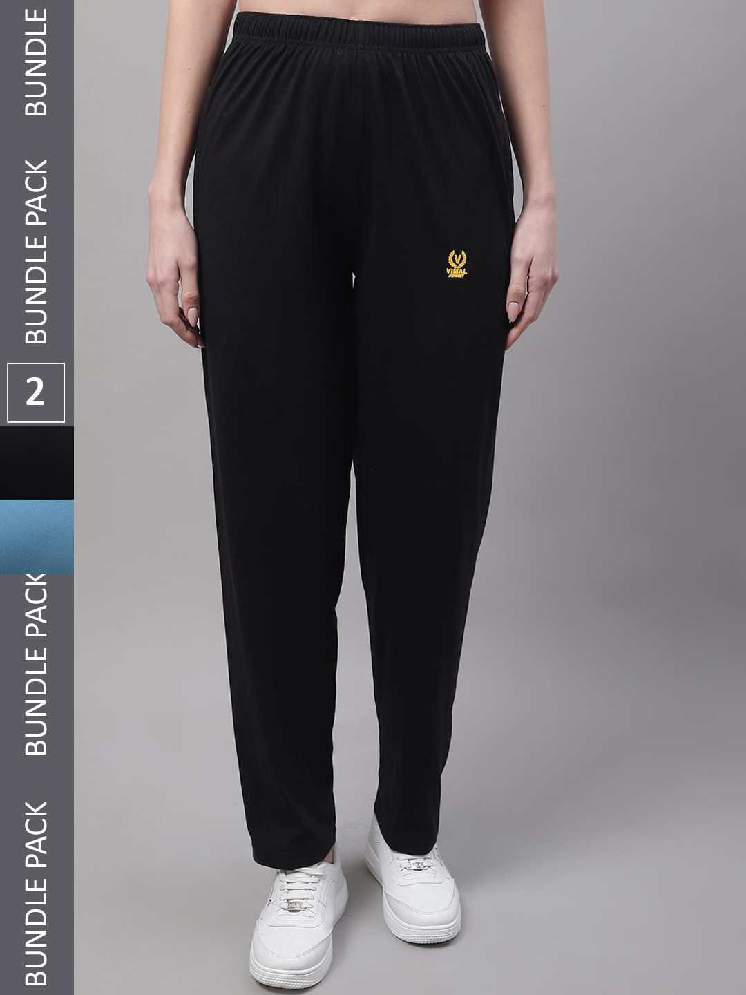 

MACK JONNEY Women Pack Of 2 Mid-Rise Regular Fit Cotton Track Pants, Black
