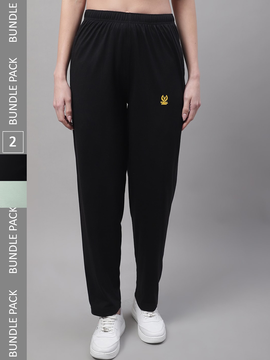 

MACK JONNEY Women Pack of 2 Cotton Track Pants, Black