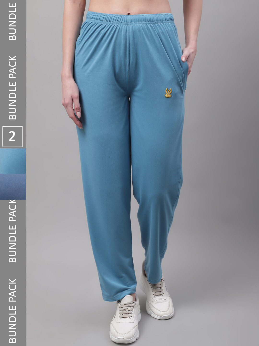 

MACK JONNEY Women Pack Of 2 Mid-Rise Regular Fit Cotton Track Pants, Blue
