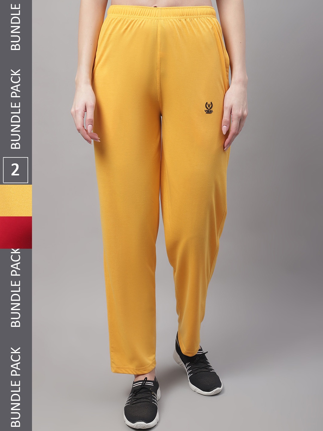 

MACK JONNEY Women Pack of 2 Cotton Track Pants, Yellow