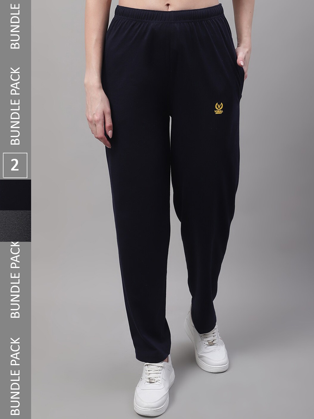 

MACK JONNEY Women Pack Of 2 Mid-Rise Regular Fit Cotton Track Pants, Black