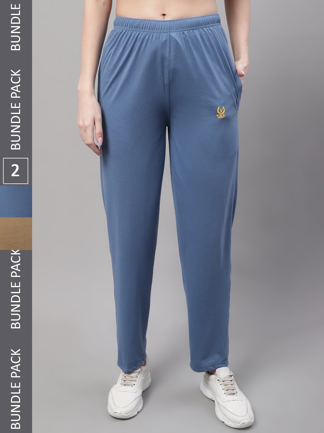 

MACK JONNEY Women Pack Of 2 Mid-Rise Regular Fit Cotton Track Pants, Blue