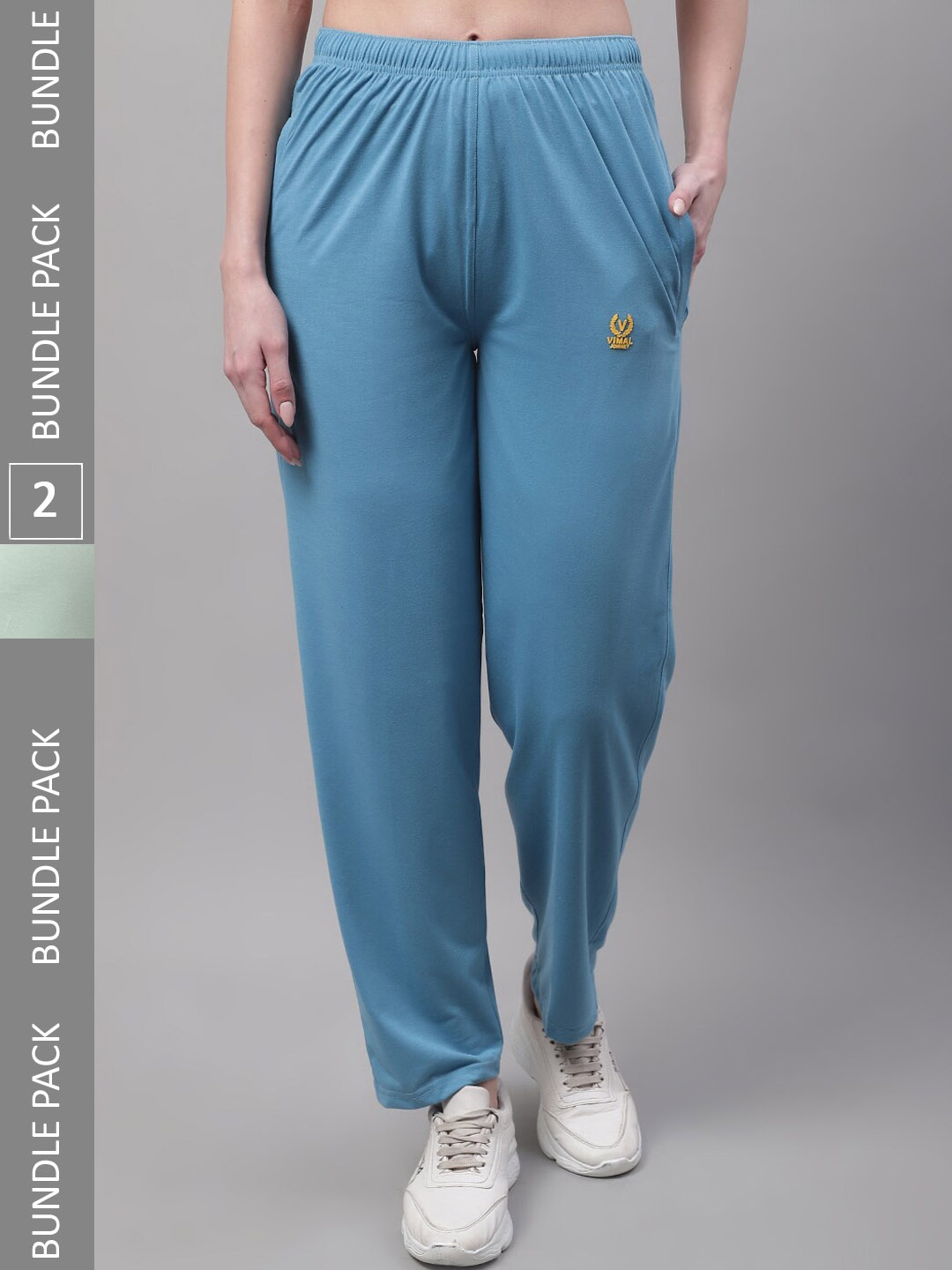 

MACK JONNEY Women Pack of 2 Cotton Track Pants, Blue