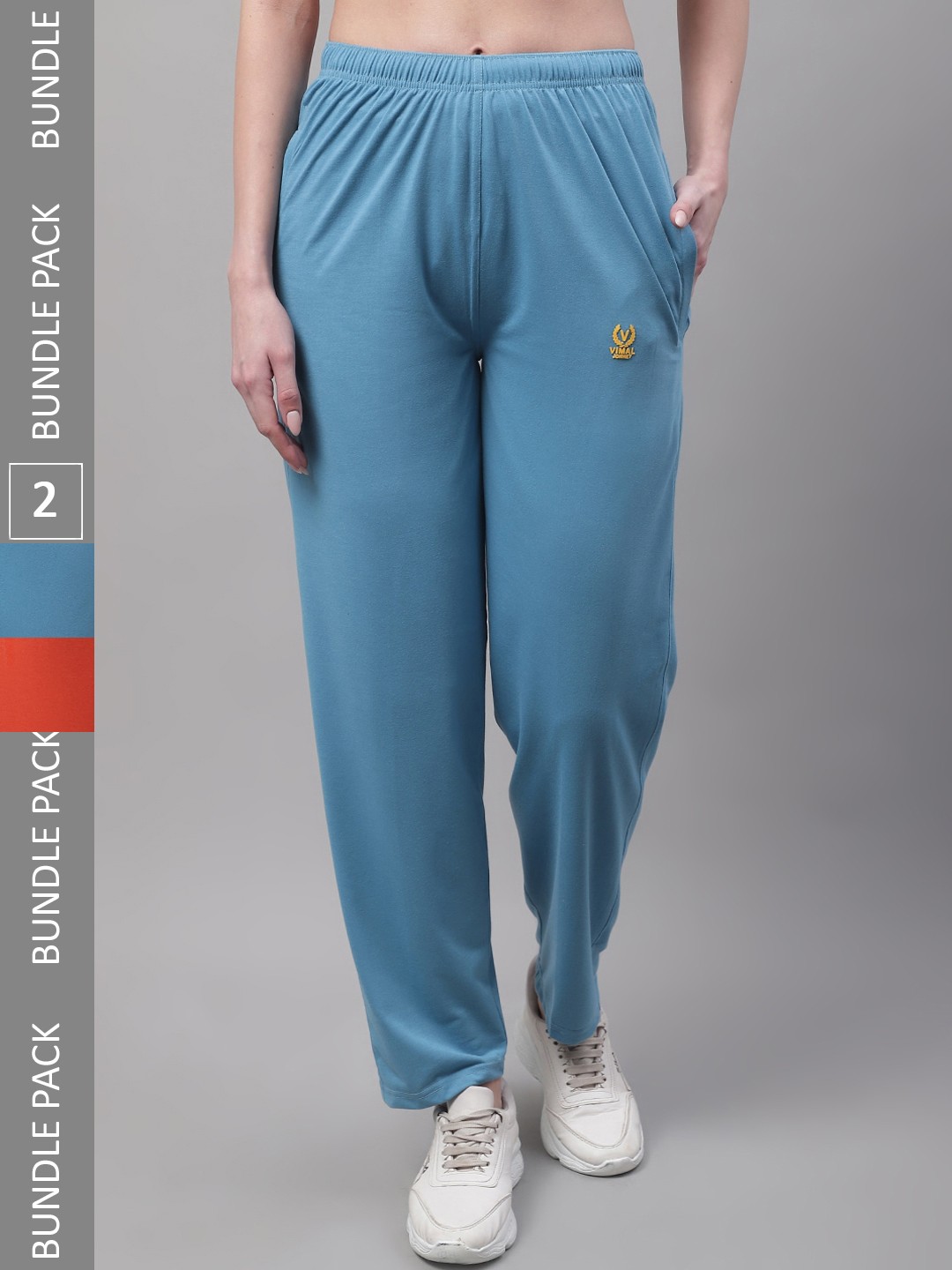 

MACK JONNEY Women Pack of 2 Regular Fit Skin Friendly Cotton Track Pants, Blue