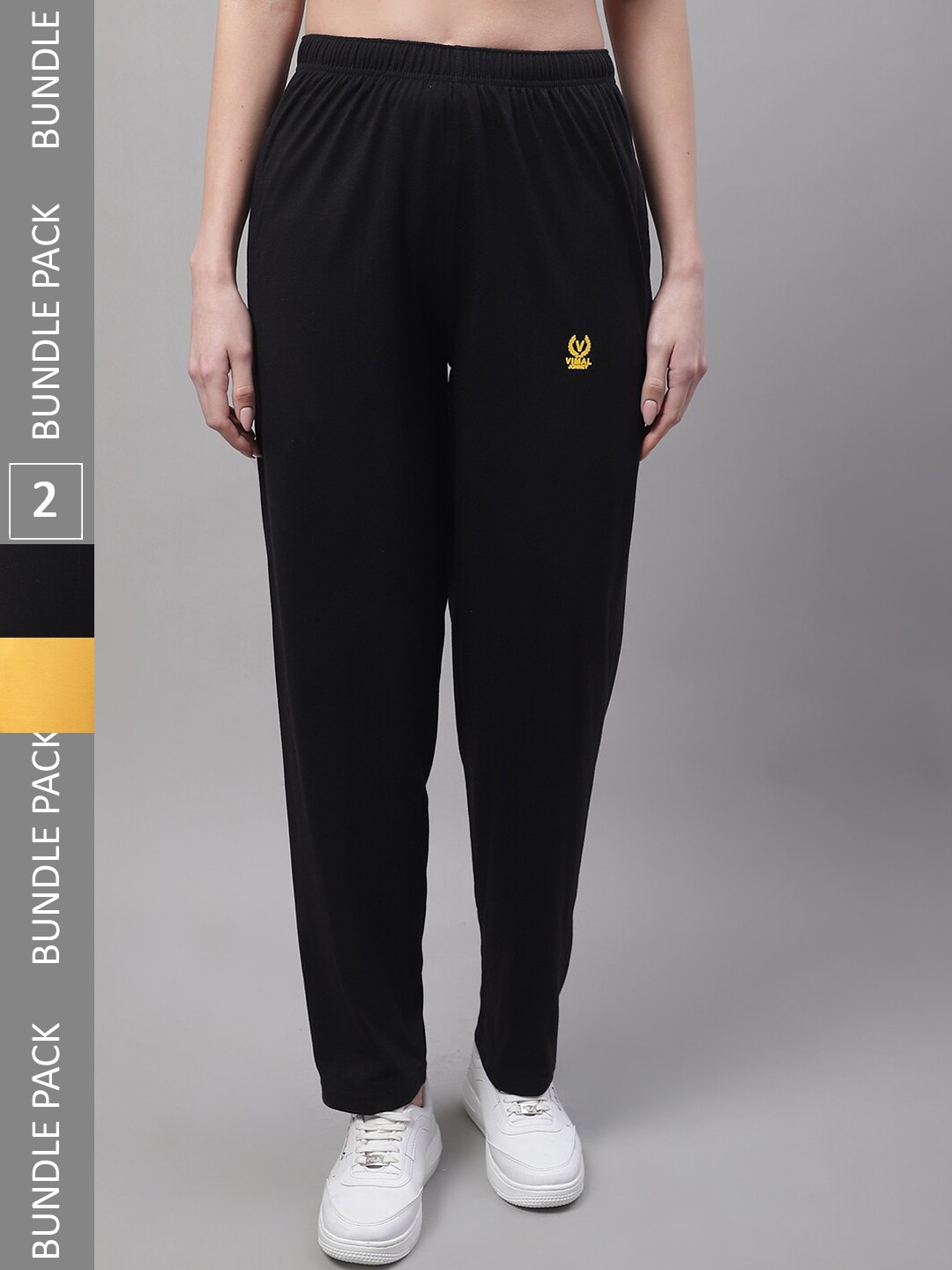 

MACK JONNEY Women Pack Of 2 Cotton Sports Track Pants, Yellow