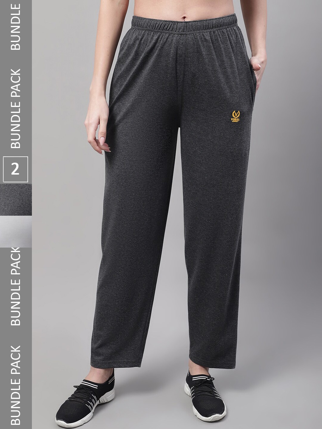 

MACK JONNEY Women Pack of 2 Cotton Track Pants, Charcoal
