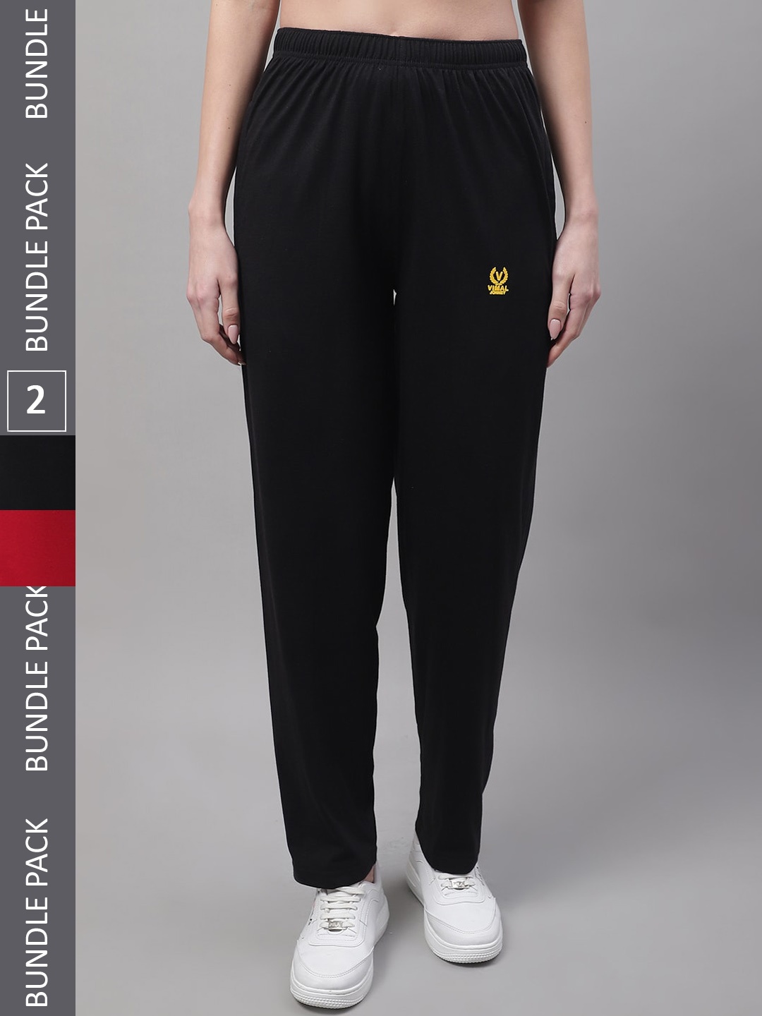 

MACK JONNEY Women Pack Of 2 Mid-Rise Regular Fit Cotton Track Pants, Black